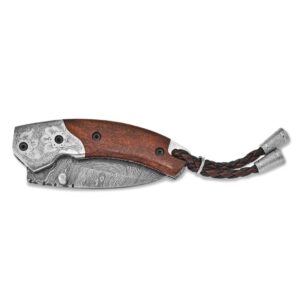 Steel Layer Folding Blade Guard Wood Handle Knife Leather Wooden Gift Box Silver Rust Resistant