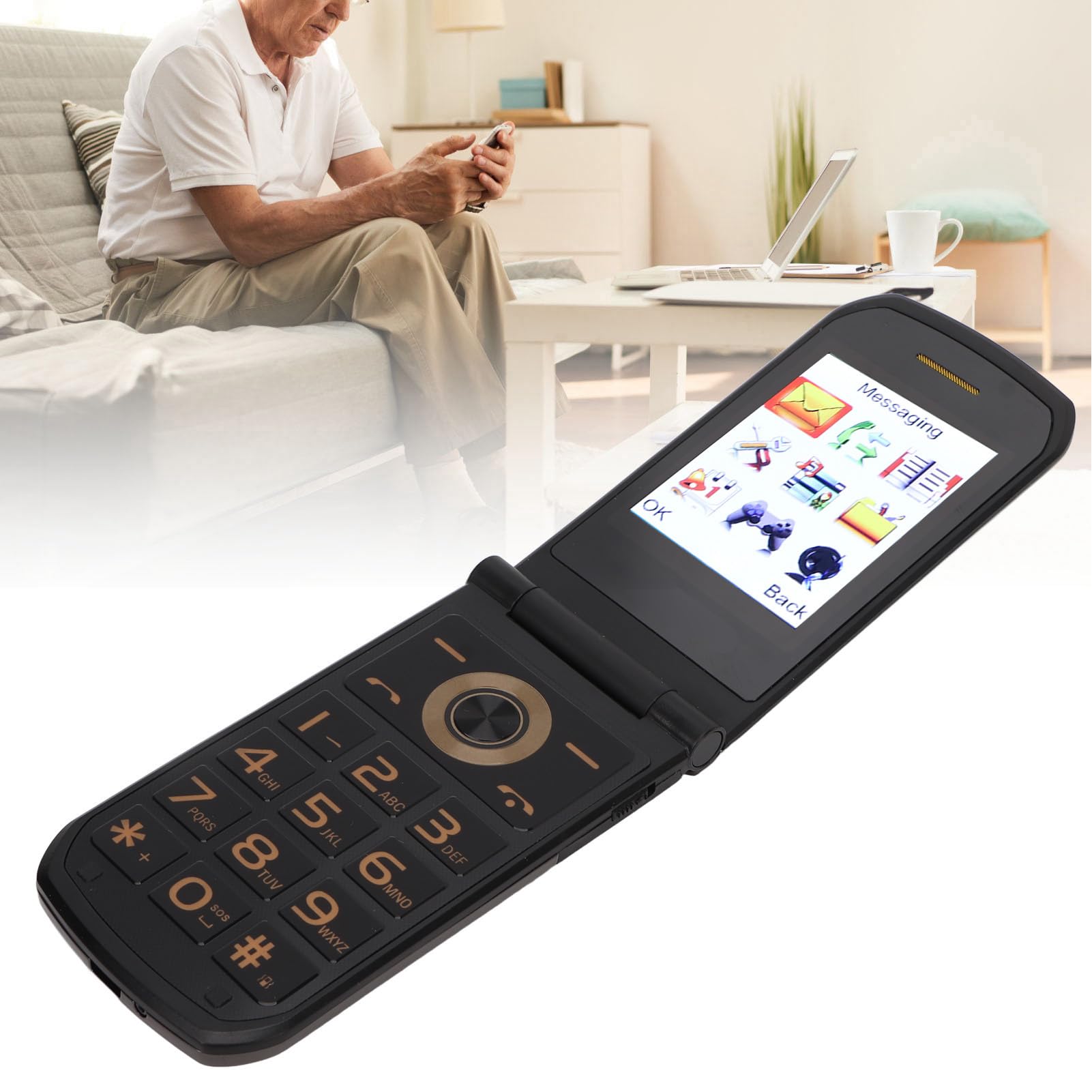 GUPE Senior Cell Phone, 3D Keys US Plug 100 to 240V Unlocked Flip Phone for Daily Use (Tarnish Color)