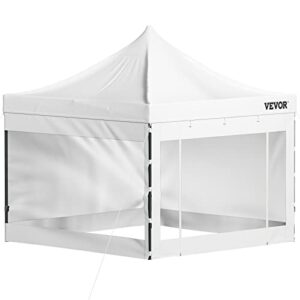 vevor 10x10 pop up canopy tent, outdoor canopy with removable sidewalls and wheeled bag, instant portable shelter, uv-resistant waterproof gazebo patio tents for parties, camping, commercial, white
