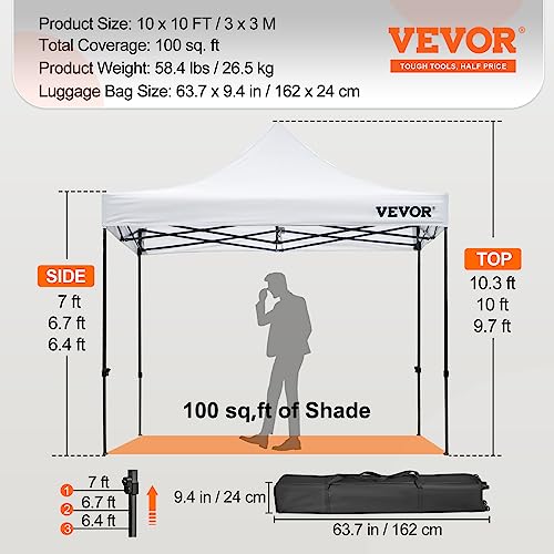 VEVOR 10x10 Pop Up Canopy Tent, Outdoor Canopy with Removable Sidewalls and Wheeled Bag, Instant Portable Shelter, UV-Resistant Waterproof Gazebo Patio Tents for Parties, Camping, Commercial, White