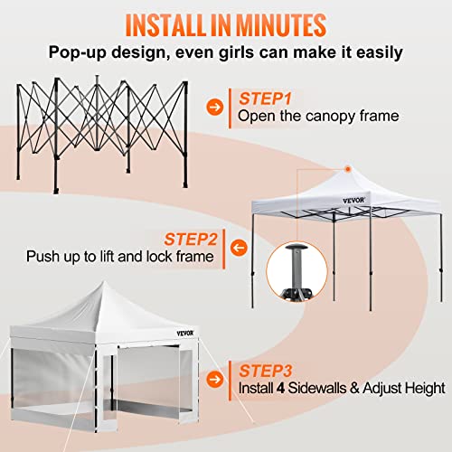 VEVOR 10x10 Pop Up Canopy Tent, Outdoor Canopy with Removable Sidewalls and Wheeled Bag, Instant Portable Shelter, UV-Resistant Waterproof Gazebo Patio Tents for Parties, Camping, Commercial, White