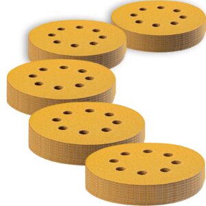 spmarkt dustless sanding discs 5-inch 8-hole, anti-shedding hook and loop orbital sander pads, 60/80/ 120/180/ 240/320/ 400/600 grits sand paper discs for random orbital sander, 120-pcs