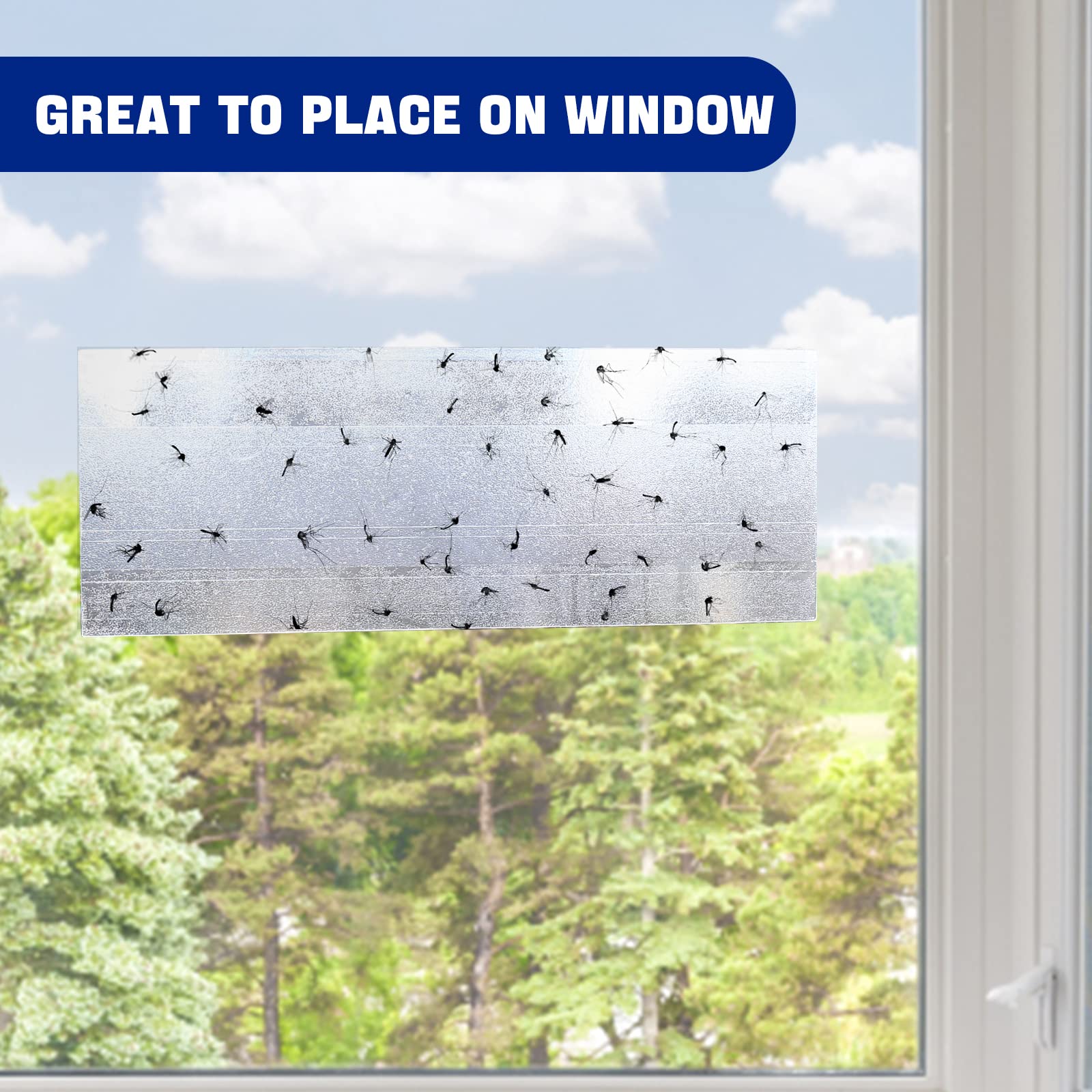 100 Count Window Fly Traps, Window Sticky Traps for Indoors, Clear Window Strip, Fly Catcher Trap for Home Houseflies, No Residue Fruit Fly Sticky Traps