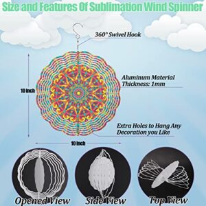 4Pcs Sublimation Wind Spinner Blanks 10Inch with 4Pcs Gazing Ball Spiral Tail, Round Stainless Steel Laser Cut Metal Hanging Wind Spinners for Outdoor Garden and Yard