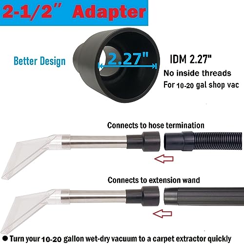 RosyOcean Universal Compatible with All Shop Vacs Extractor Attachment with 2-1/2" & 1-7/8" & 1-1/4" Three Adapters Vacuum Head Extraction Accessory for Upholstery & Carpet Cleaning & Auto Detailing