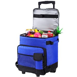 rolling cooler with wheels and handle - sakkca 50-can leakproof collapsible large soft rolling cooler bag insulated with removable liner for beach camping patio road trip outdoor activities