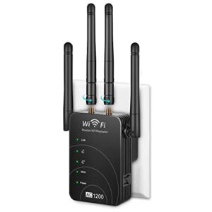 wifi extender 1200mbps, 5g/2.4g dual band wifi long range extender booster, wireless internet repeater signal amplifier with ethernet ports, 360° full coverage, supports repeater/ap/router mode