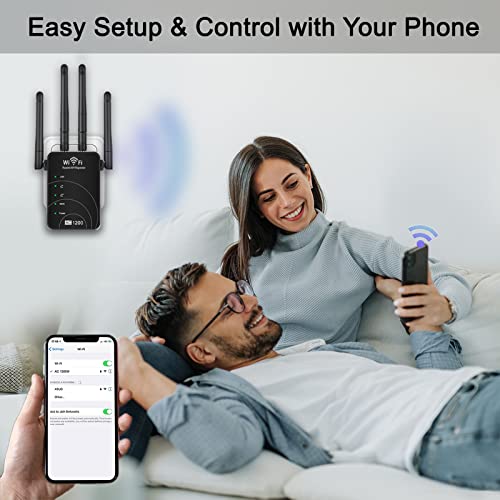 WiFi Extender 1200Mbps, 5G/2.4G Dual Band WiFi Long Range Extender Booster, Wireless Internet Repeater Signal Amplifier with Ethernet Ports, 360° Full Coverage, Supports Repeater/AP/Router Mode