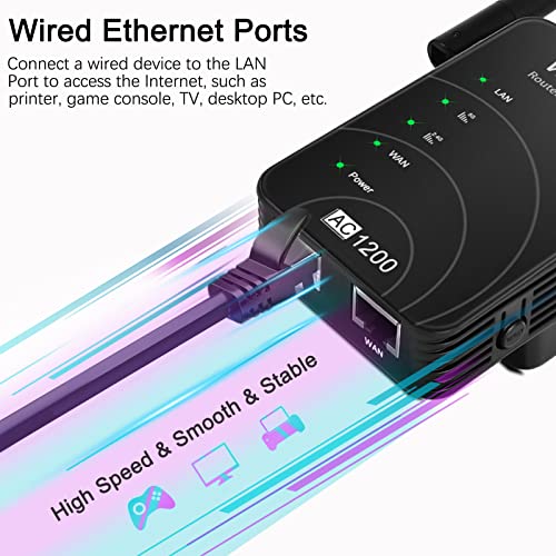 WiFi Extender 1200Mbps, 5G/2.4G Dual Band WiFi Long Range Extender Booster, Wireless Internet Repeater Signal Amplifier with Ethernet Ports, 360° Full Coverage, Supports Repeater/AP/Router Mode