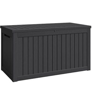 greesum 230 gallon resin deck box large outdoor storage for patio furniture, garden tools, pool supplies, weatherproof and uv resistant, lockable, black