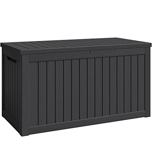 Greesum 230 Gallon Resin Deck Box Large Outdoor Storage for Patio Furniture, Garden Tools, Pool Supplies, Weatherproof and UV Resistant, Lockable, Black