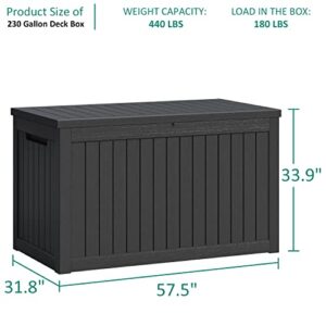 Greesum 230 Gallon Resin Deck Box Large Outdoor Storage for Patio Furniture, Garden Tools, Pool Supplies, Weatherproof and UV Resistant, Lockable, Black