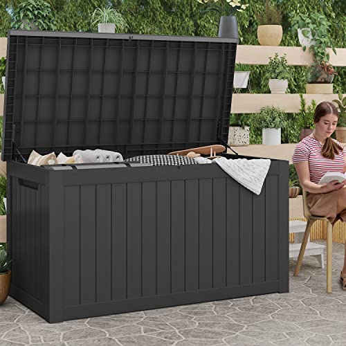 Greesum 230 Gallon Resin Deck Box Large Outdoor Storage for Patio Furniture, Garden Tools, Pool Supplies, Weatherproof and UV Resistant, Lockable, Black