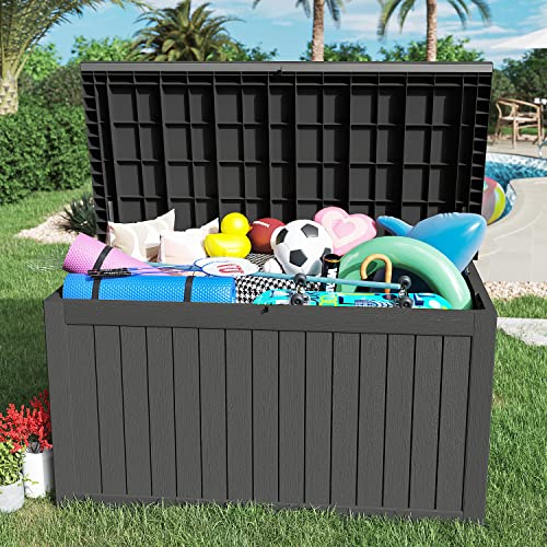 Greesum 230 Gallon Resin Deck Box Large Outdoor Storage for Patio Furniture, Garden Tools, Pool Supplies, Weatherproof and UV Resistant, Lockable, Black