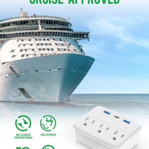 Cruise Essentials Foldable Power Strip with USB C, No Surge Protector Multi Outlet Wall Plug, 3 Outlets & 3 USB Ports, Cruise Accessories Must Haves, Compact for Home Office Travel