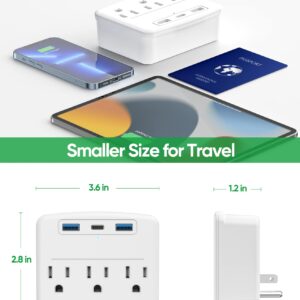 Cruise Essentials Foldable Power Strip with USB C, No Surge Protector Multi Outlet Wall Plug, 3 Outlets & 3 USB Ports, Cruise Accessories Must Haves, Compact for Home Office Travel