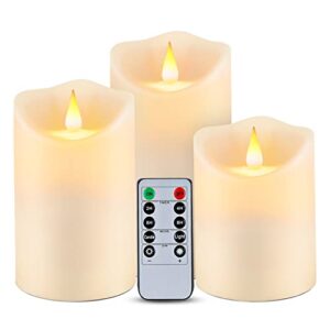 waterproof flickering flameless candles, outdoor indoor battery operated led candles with remote timers, won't melt, ivory frosted plastic, d3.25 x h4 5" 6", set of 3
