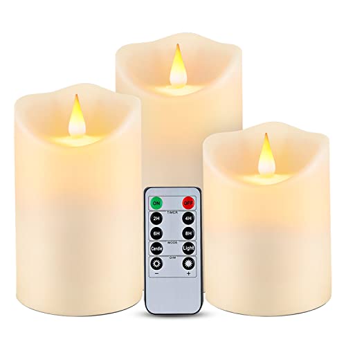 Waterproof Flickering Flameless Candles, Outdoor Indoor Battery Operated LED Candles with Remote Timers, Won't Melt, Ivory Frosted Plastic, D3.25 x H4 5" 6", Set of 3