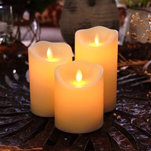 Waterproof Flickering Flameless Candles, Outdoor Indoor Battery Operated LED Candles with Remote Timers, Won't Melt, Ivory Frosted Plastic, D3.25 x H4 5" 6", Set of 3