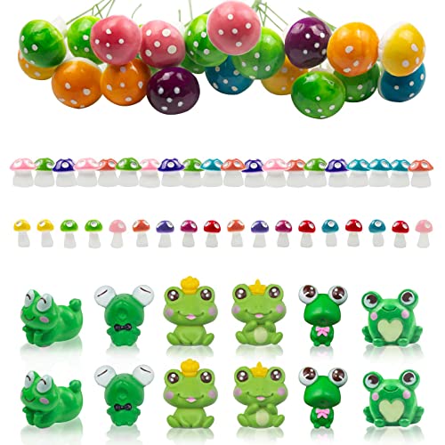 ELANE 72 Pieces Miniature Mushrooms Frog Figurine,Mini Mushrooms Decor Miniature Figurines Frog Party Decorations,Mini Mushrooms for Fairy Garden(Mixed Colors)