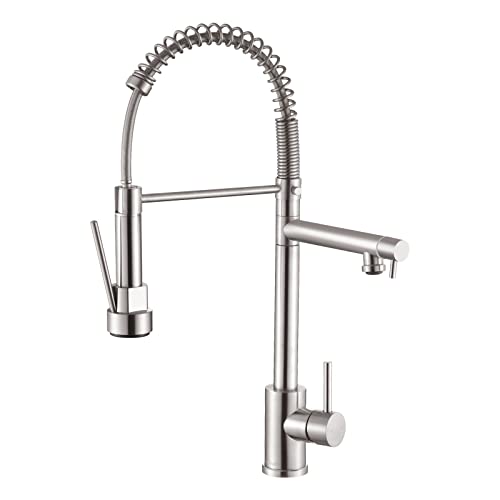 APPASO Kitchen Faucet with Pot Filler, Commercial Pre-Rinse High Arc Kitchen Sink Faucet with Pull-Out Spring Spout, Professional Single Handle Faucets for Kitchen Sink, Brushed Nickel