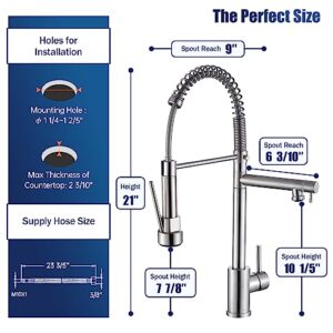 APPASO Kitchen Faucet with Pot Filler, Commercial Pre-Rinse High Arc Kitchen Sink Faucet with Pull-Out Spring Spout, Professional Single Handle Faucets for Kitchen Sink, Brushed Nickel