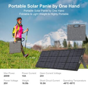 JustNow 200W Portable Solar Panel High Efficiency Foldable Kickstand Waterproof IP67 for Portable Power Station Camping Trip Outdoor