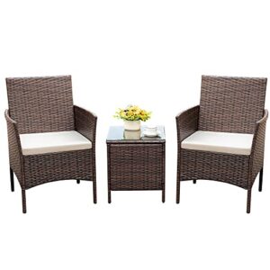 rankok patio chairs set of 2 outdoor front porch furniture bistro set 3 piece wicker patio chairs balcony furniture for backyard patio balcony lawn pool (brown)