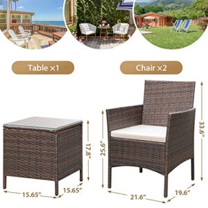 Rankok Patio Chairs Set of 2 Outdoor Front Porch Furniture Bistro Set 3 Piece Wicker Patio Chairs Balcony Furniture for Backyard Patio Balcony Lawn Pool (Brown)