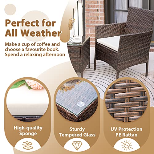 Rankok Patio Chairs Set of 2 Outdoor Front Porch Furniture Bistro Set 3 Piece Wicker Patio Chairs Balcony Furniture for Backyard Patio Balcony Lawn Pool (Brown)