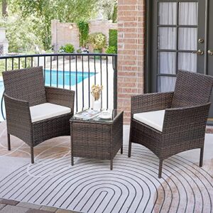 Rankok Patio Chairs Set of 2 Outdoor Front Porch Furniture Bistro Set 3 Piece Wicker Patio Chairs Balcony Furniture for Backyard Patio Balcony Lawn Pool (Brown)