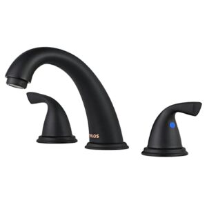 parlos 2 handles bathroom sink faucet 8 inch widespread 3 hole deck mount lavatory vanity faucet, matte black, 1435004d