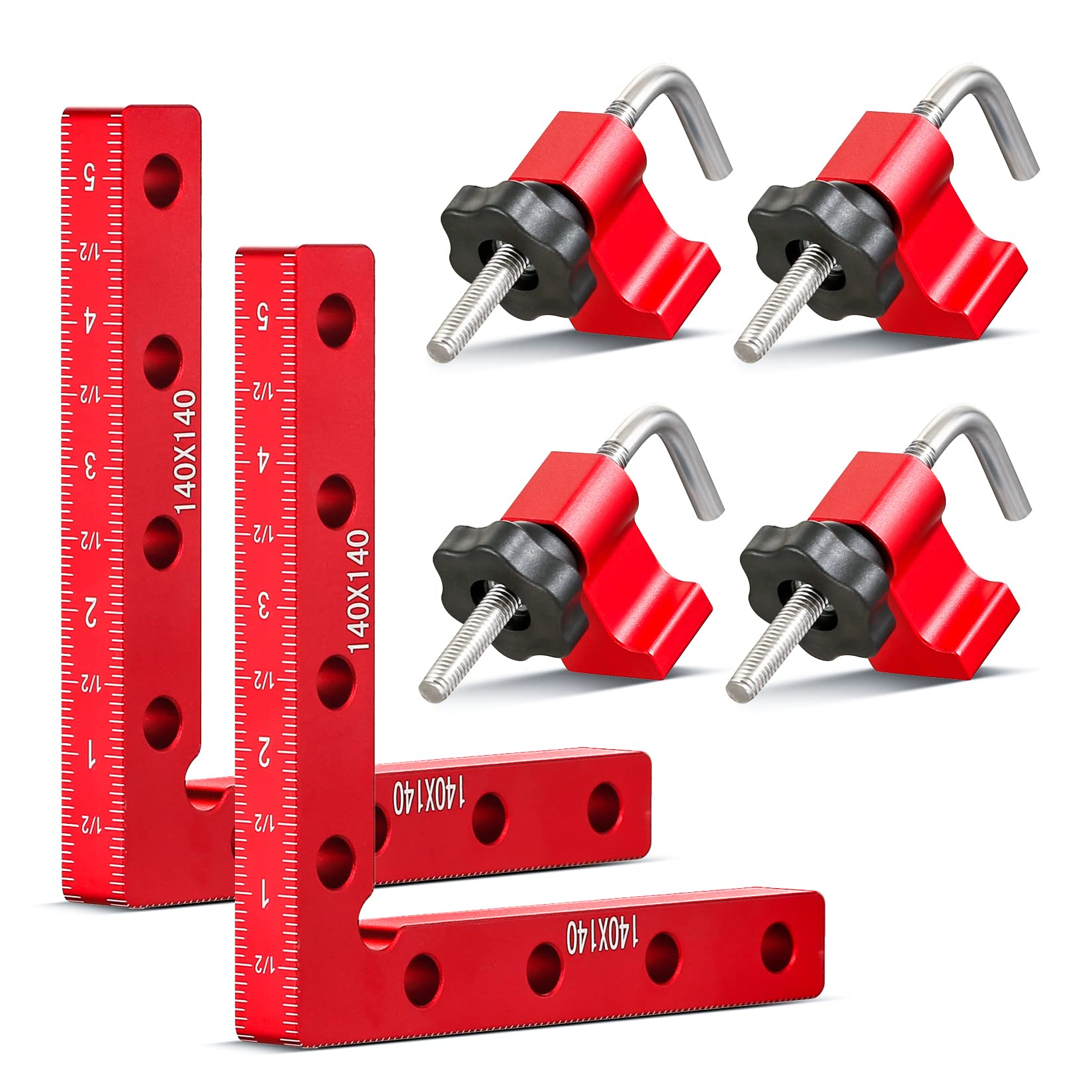 Nefish 90 Degree Corner Clamps for Woodworking, Right Angle Clamp Positioning Squares, 5.5" x 5.5" Aluminum Alloy Clamping Square Tool for Cabinets, Picture Frame, (2 Pack)