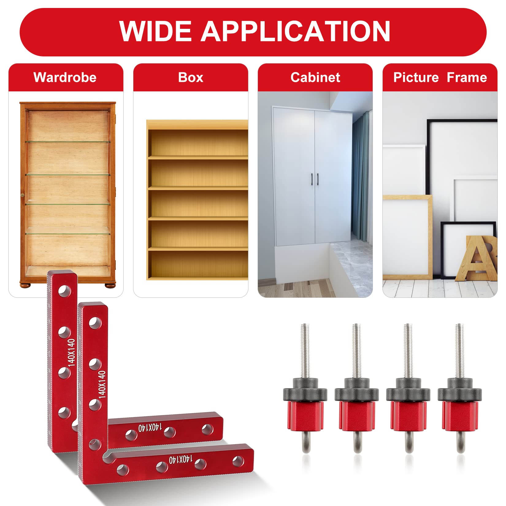 Nefish 90 Degree Corner Clamps for Woodworking, Right Angle Clamp Positioning Squares, 5.5" x 5.5" Aluminum Alloy Clamping Square Tool for Cabinets, Picture Frame, (2 Pack)