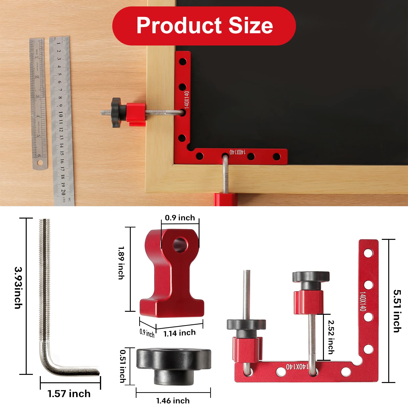 Nefish 90 Degree Corner Clamps for Woodworking, Right Angle Clamp Positioning Squares, 5.5" x 5.5" Aluminum Alloy Clamping Square Tool for Cabinets, Picture Frame, (2 Pack)