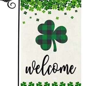 St Patrick's Day Garden Flag，Welcome Double Sided Irish Garden Flag，12x18 Inch Double Sided Shamrock Lucky Clover Holiday Yard Outdoor Flag