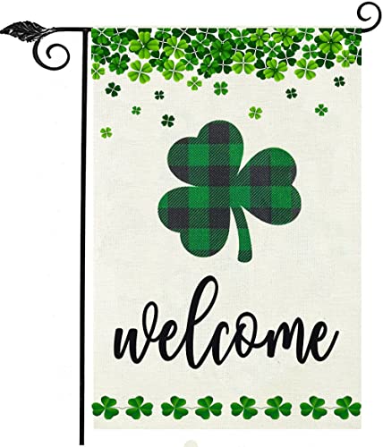 St Patrick's Day Garden Flag，Welcome Double Sided Irish Garden Flag，12x18 Inch Double Sided Shamrock Lucky Clover Holiday Yard Outdoor Flag