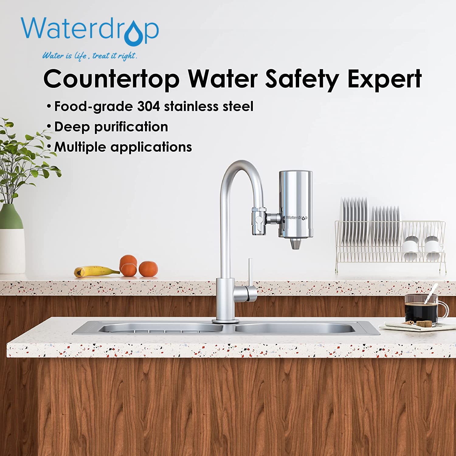 Waterdrop WD-FC-01 NSF Certified 320-Gallon Longer Filter Life Water Faucet Filter & Waterdrop WD-FC-06 Stainless-Steel Faucet Water Filter