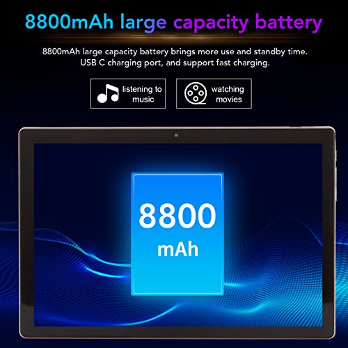 lonuo Tablet Gold, Dual SIM Dual Standby HD IPS Screen 6GB RAM 128GB ROM 100‑240V 8800mAh Office Work Tablet (US Plug)