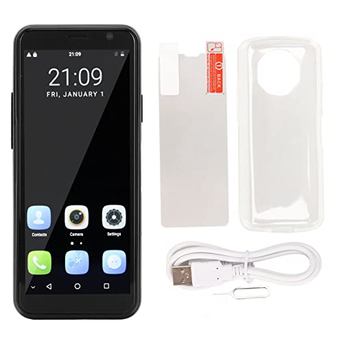 VINGVO Mini Mobile, 4G Mini Smartphone 8MP and 13MP Dual Cards Dual Standby with Charging Cable for School (Black)
