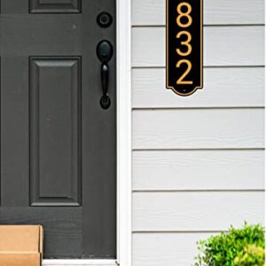 Vertical Black and Gold House Number, Address Plaque Outside Sign - Mailbox Numbers (10" x 3.5") Customized Sign for House, Store, Office, Outside, 911 Visibility Signage, (Vertical)