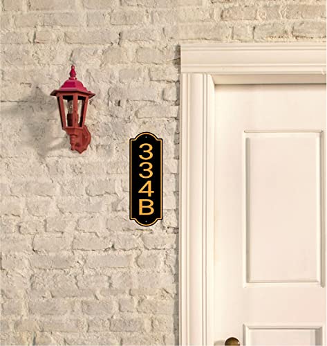 Vertical Black and Gold House Number, Address Plaque Outside Sign - Mailbox Numbers (10" x 3.5") Customized Sign for House, Store, Office, Outside, 911 Visibility Signage, (Vertical)