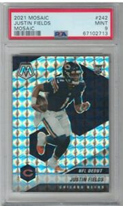 psa mint 9 2021 panini mosaic justin fields silver mosaic prizm nfl debut refractor rookie card