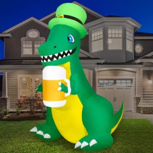 holidayana 5ft st patricks day inflatable leprechaun t-rex with beer - leprechaun saint patricks day party blow up yard decoration, includes built-in bulbs, tie-down points, and powerful built-in fan