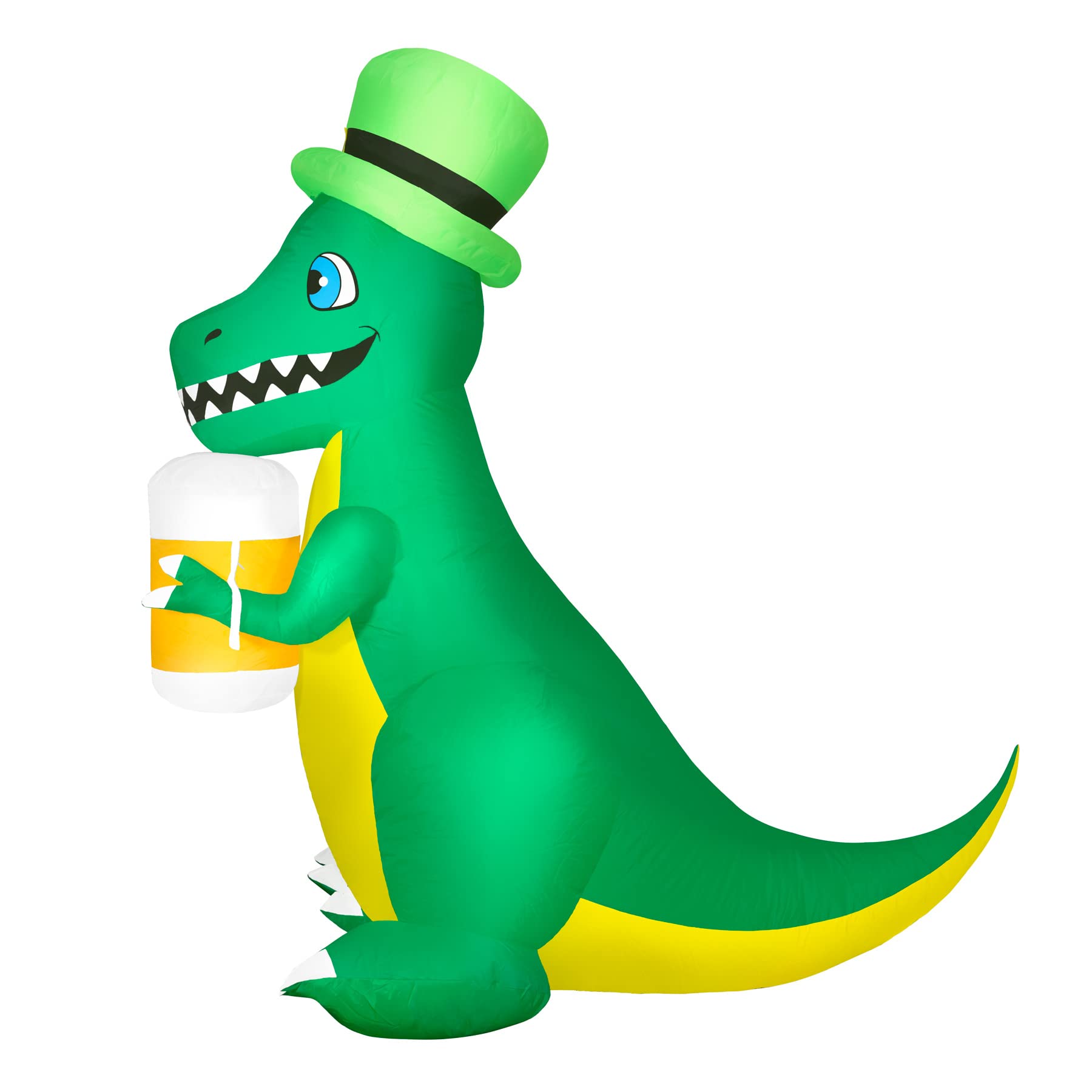 Holidayana 5ft St Patricks Day Inflatable Leprechaun T-rex with Beer - Leprechaun Saint Patricks Day Party Blow Up Yard Decoration, Includes Built-in Bulbs, Tie-Down Points, and Powerful Built-in Fan