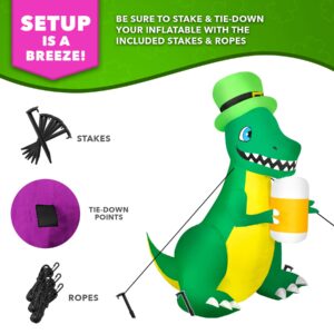 Holidayana 5ft St Patricks Day Inflatable Leprechaun T-rex with Beer - Leprechaun Saint Patricks Day Party Blow Up Yard Decoration, Includes Built-in Bulbs, Tie-Down Points, and Powerful Built-in Fan