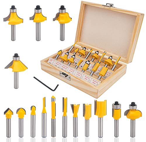 Router Bits 1/4 Shank, Router Bit Set 15 Pcs, Roundover Router Bit 1/4 Shank - Carbide Router Bits for Wood, Woodworking, DIY