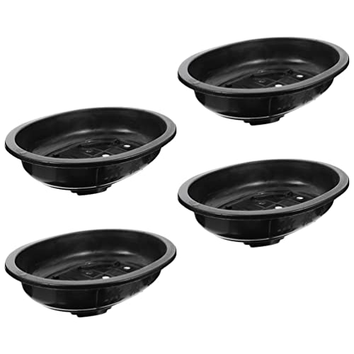 Yardwe Office Decor 4pcs Plastic Planter Oval Bonsai Training Pots with Drainage Hole Deep Flower Container Succulent Growing Pots for Garden Home Balcony Nursery Decor Black Outdoor Decor