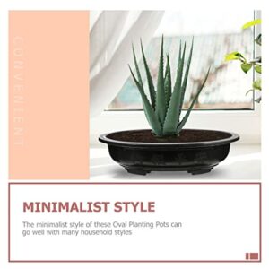 Yardwe Office Decor 4pcs Plastic Planter Oval Bonsai Training Pots with Drainage Hole Deep Flower Container Succulent Growing Pots for Garden Home Balcony Nursery Decor Black Outdoor Decor