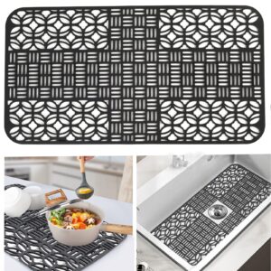 kitchen sink mats silicone sink mat protectors for bottom of kitchen sink 26 "x 13.78" non-slip sink protectors with cutout drain holes for farmhouse stainless steel porcelain sink-black